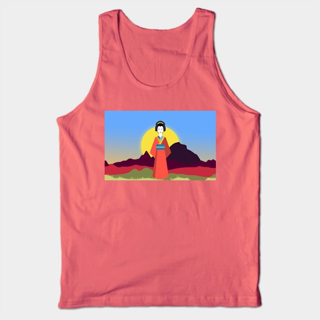 Geisha Rising Sun Mount Fuji Tank Top by Shayna